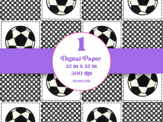 Soccer Checkered Patchwork Seamless Pattern, Digital Repeatable Pattern, Quilted, Stitches, Sports