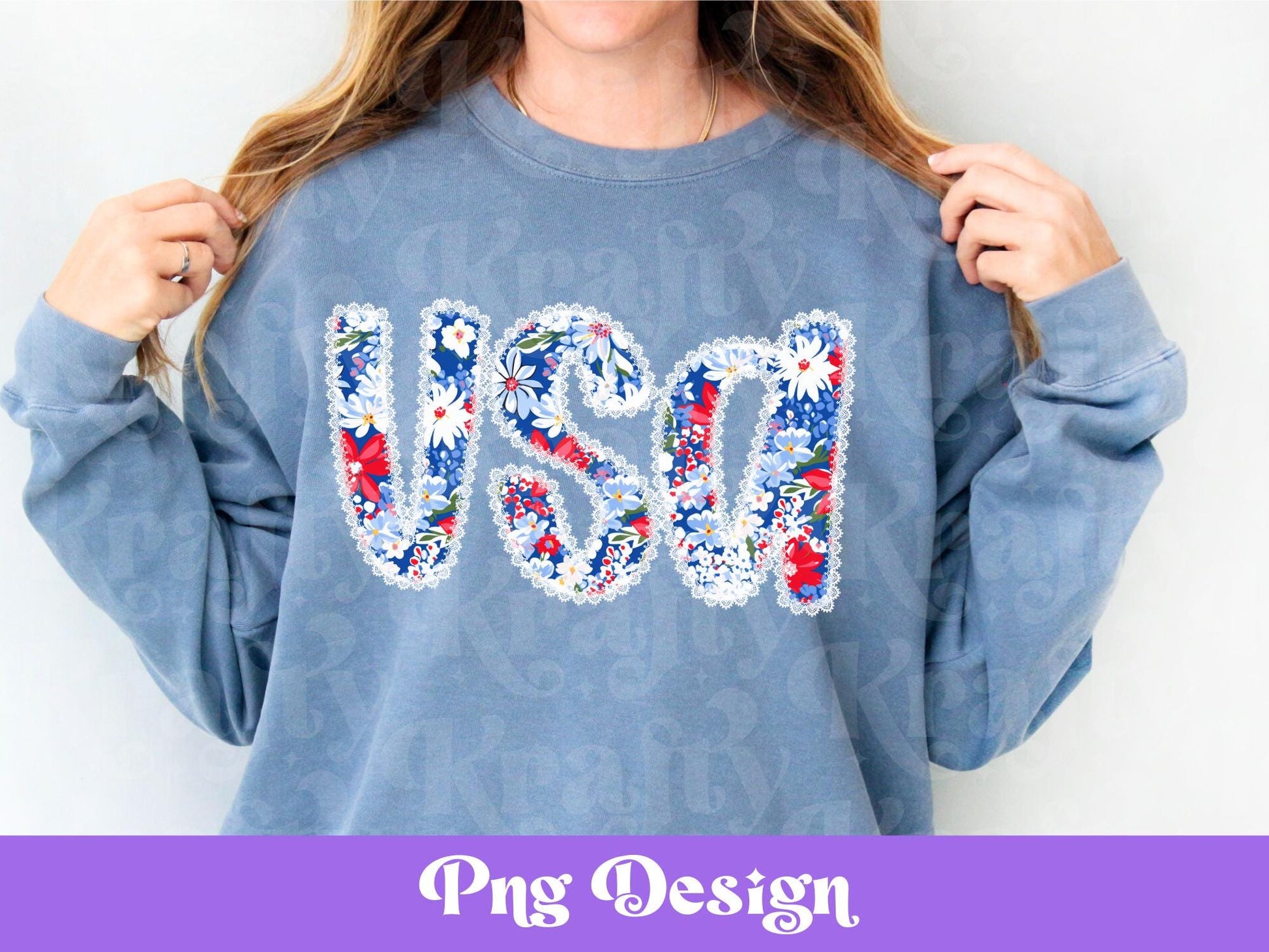 Floral Lace USA PNG Design: Patriotic Sublimation (Digital File)