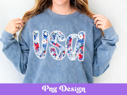 Floral Lace USA PNG Design: Patriotic Sublimation (Digital File)