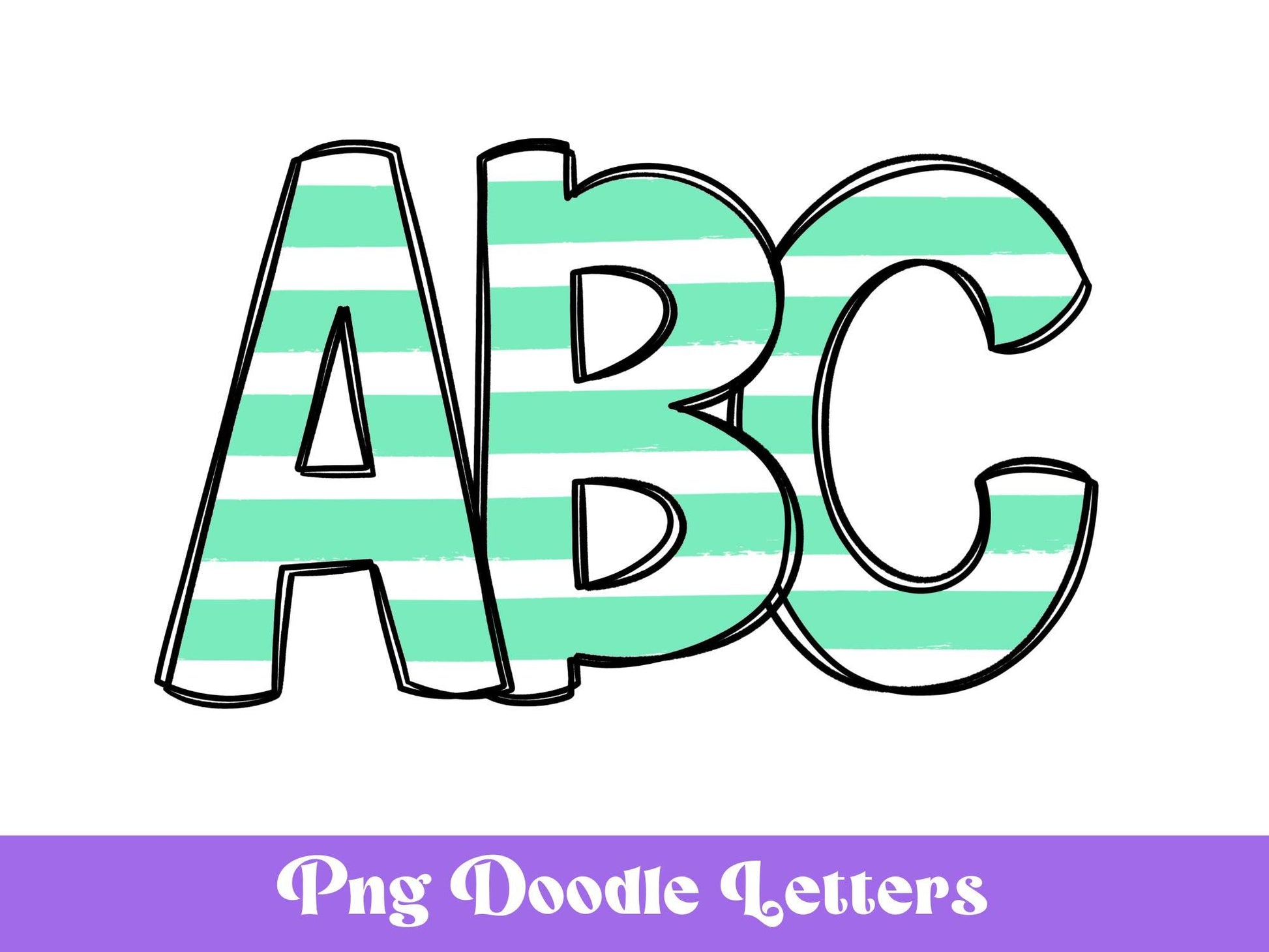 Striped Doodle Alphabet Clipart, Sublimation Letter Set, Hand Drawn, Digital Alphabet, Summer Spring