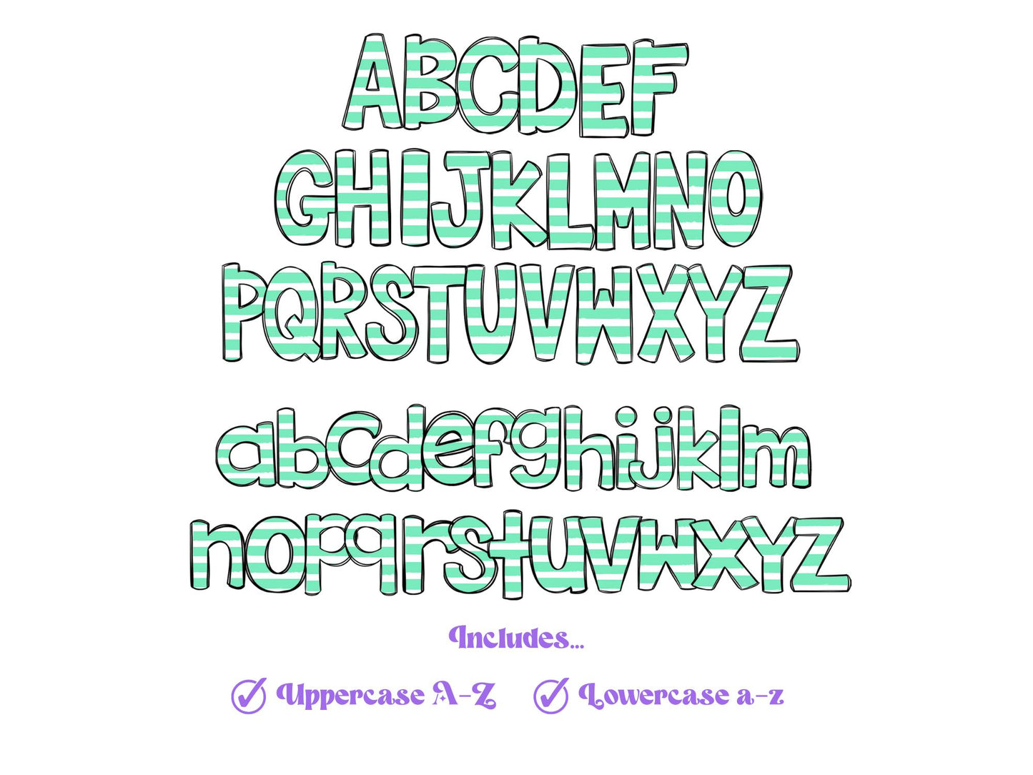 Striped Doodle Alphabet Clipart, Sublimation Letter Set, Hand Drawn, Digital Alphabet, Summer Spring