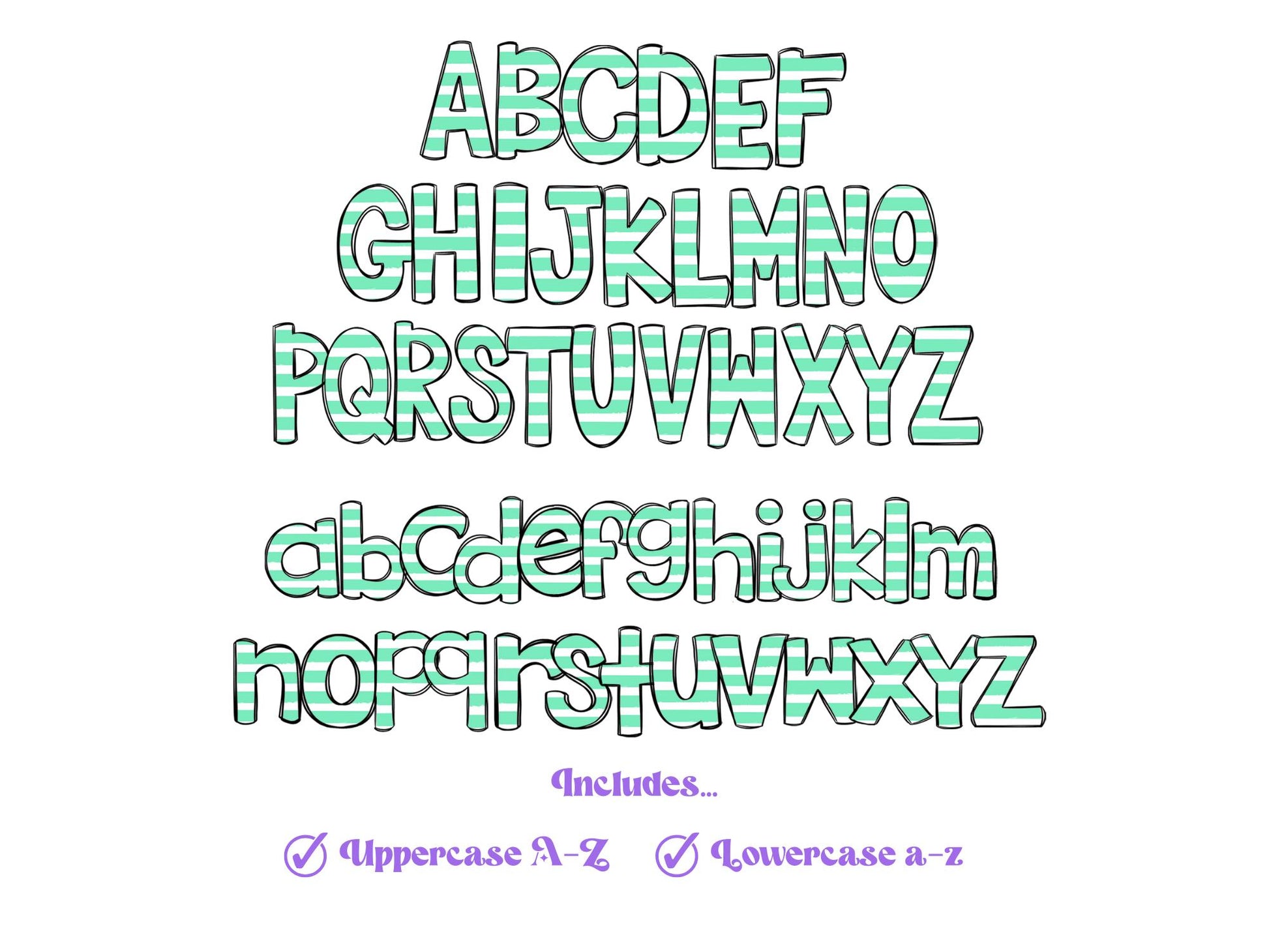 Striped Doodle Alphabet Clipart, Sublimation Letter Set, Hand Drawn, Digital Alphabet, Summer Spring
