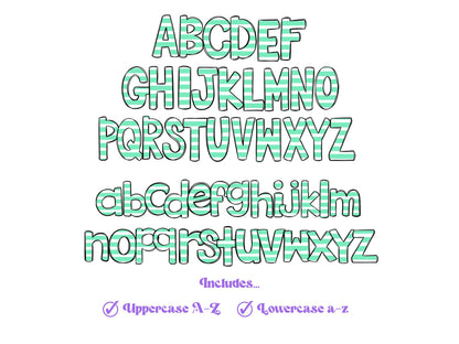 Striped Doodle Alphabet Clipart, Sublimation Letter Set, Hand Drawn, Digital Alphabet, Summer Spring