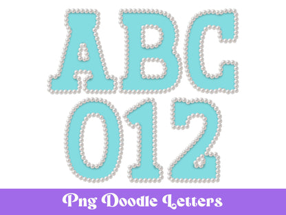 Pearl Alphabet Clipart: Hand-Drawn Doodle Letter Set (Digital File, PNG, Commercial Use Allowed)