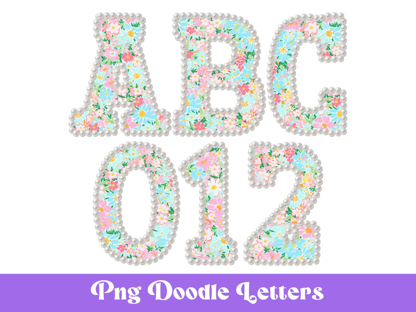 Watercolor Floral Alphabet Clipart: Pearl Alpha Set (Digital Download PNG Files)