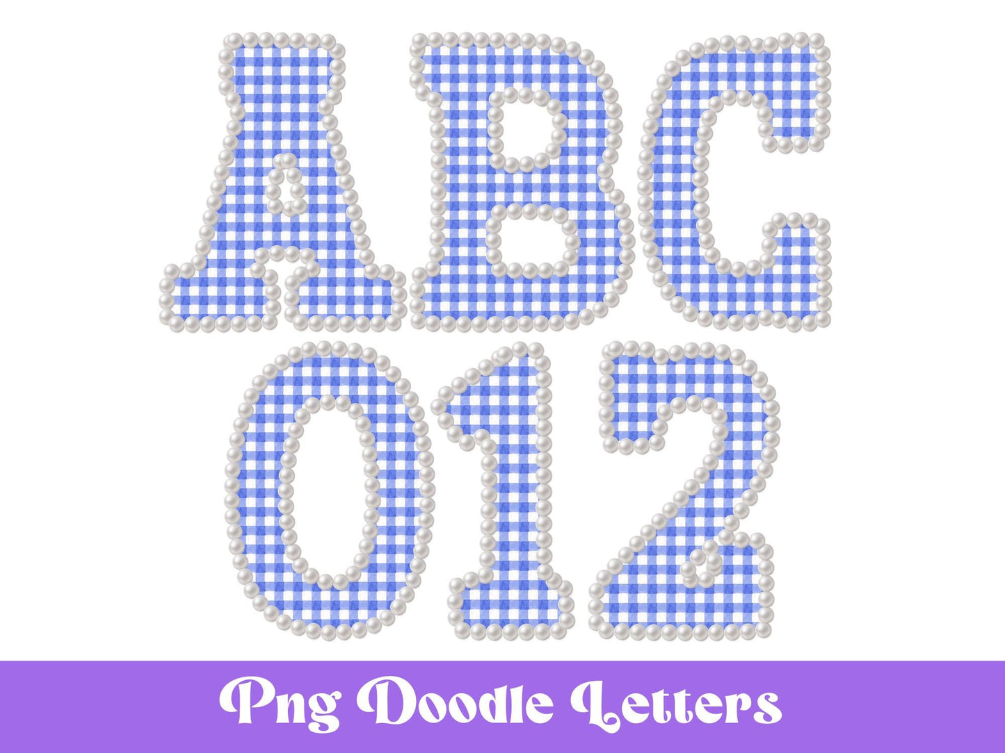Pearl Alphabet Clipart: Hand-Drawn Gingham Letter Set (PNG Digital File)