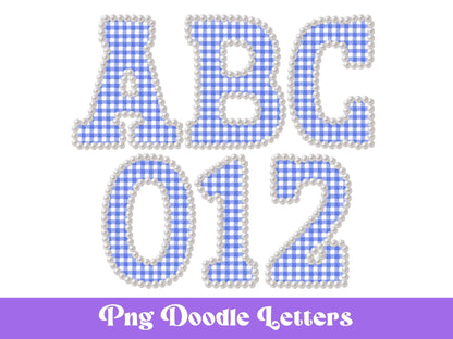 Pearl Alphabet Clipart: Hand-Drawn Gingham Letter Set (PNG Digital File)