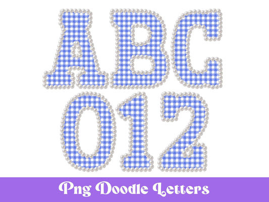 Pearl Alphabet Clipart: Hand-Drawn Gingham Letter Set (PNG Digital File)