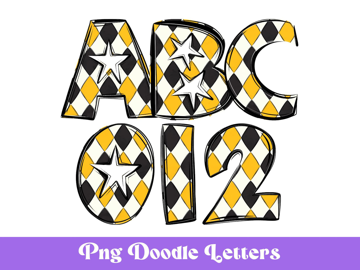 Doodle Alphabet Clipart: Star Alpha Set, Hand Drawn Letters (PNG Digital File)