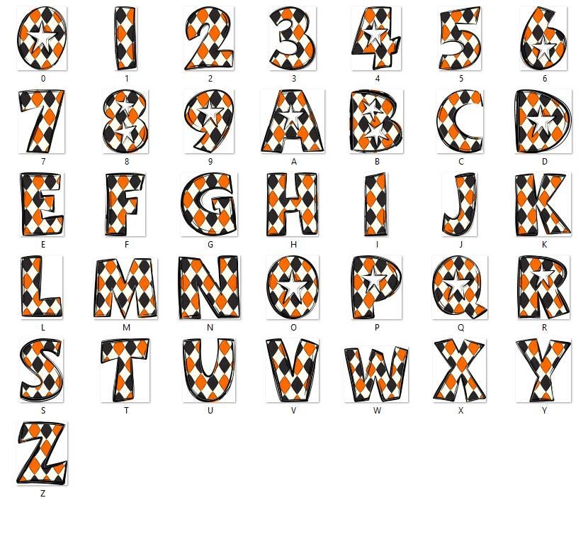 Doodle Alphabet Clipart: Star Alpha Set, Hand Drawn Letters (PNG Digital File)