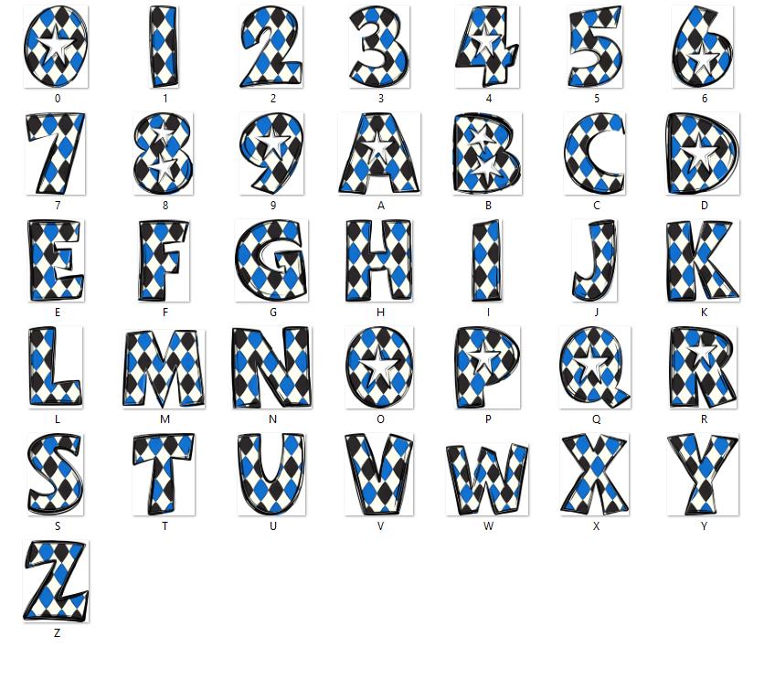 Doodle Alphabet Clipart: Star Alpha Set, Hand Drawn Letters (PNG Digital File)