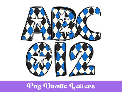 Doodle Alphabet Clipart: Star Alpha Set, Hand Drawn Letters (PNG Digital File)
