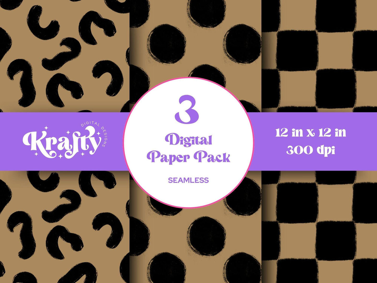 Checkered Leopard Print Seamless Pattern: Scrapbook Paper (Digital Download, 12x12 in, 3-Pack)