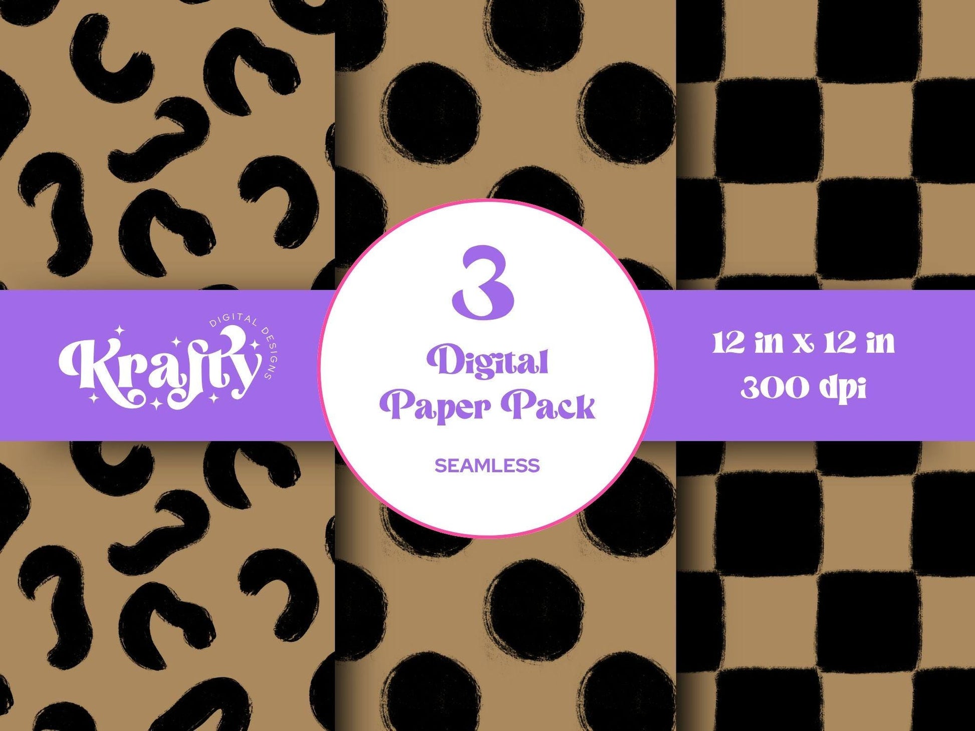 Checkered Leopard Print Seamless Pattern: Scrapbook Paper (Digital Download, 12x12 in, 3-Pack)