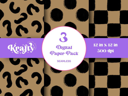 Checkered Leopard Print Seamless Pattern: Scrapbook Paper (Digital Download, 12x12 in, 3-Pack)