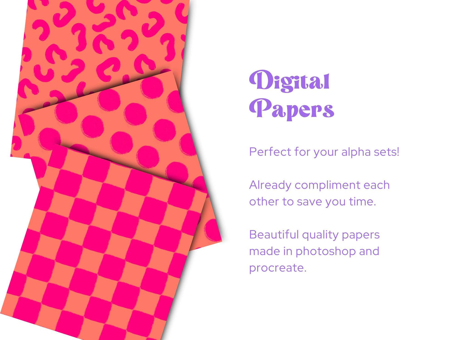 Checkered Seamless Pattern, Hand Drawn, Polka Dots, Leopard Print, Scrapbook Paper, Preppy