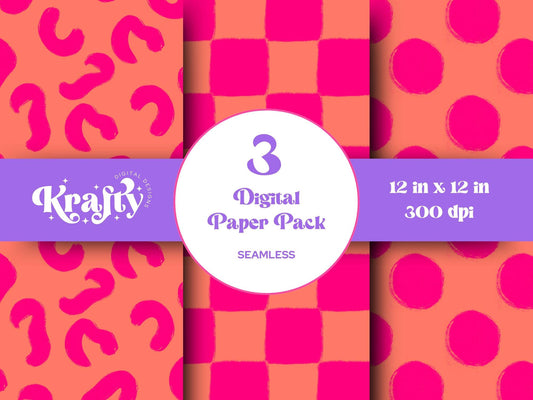 Checkered Seamless Pattern, Hand Drawn, Polka Dots, Leopard Print, Scrapbook Paper, Preppy