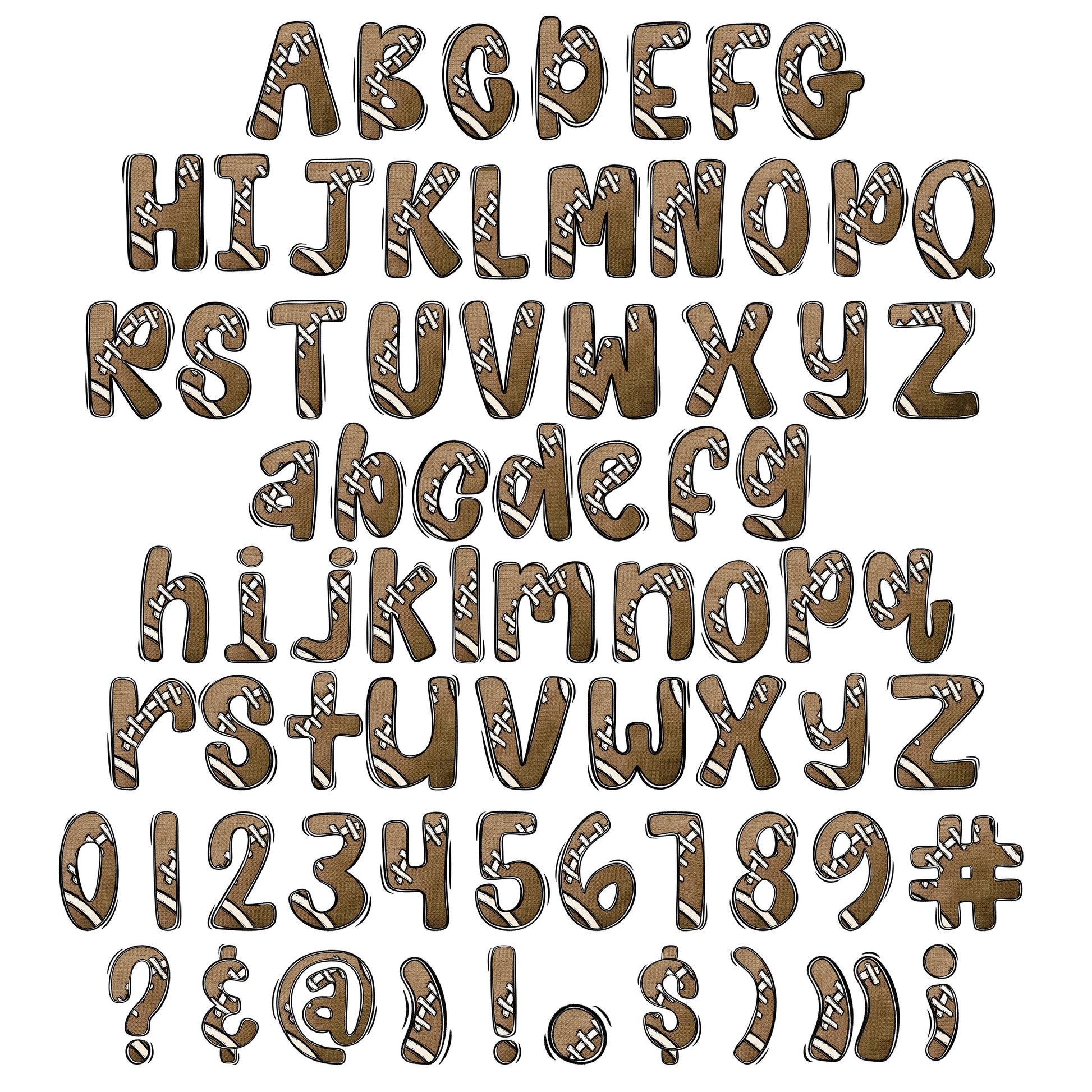 Football Stitches Alphabet Clipart: Game Day Sports Letters (PNG Digital File)