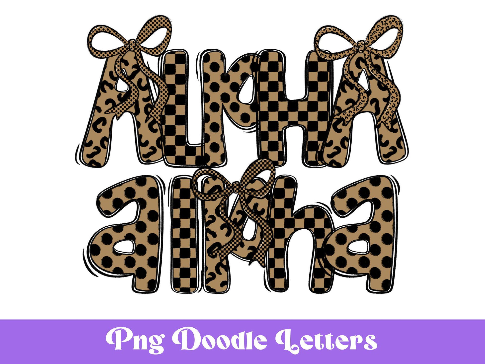 Preppy Alphabet Clipart: Coquette Bow Doodle Letters (PNG Digital Download)