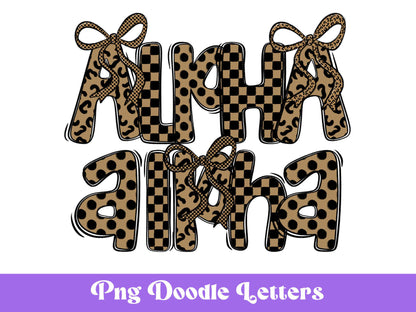 Preppy Alphabet Clipart: Coquette Bow Doodle Letters (PNG Digital Download)