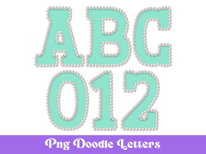Pearl Alphabet Clipart: Hand-Drawn Doodle Letter Set (Digital File, PNG, Commercial Use Allowed)