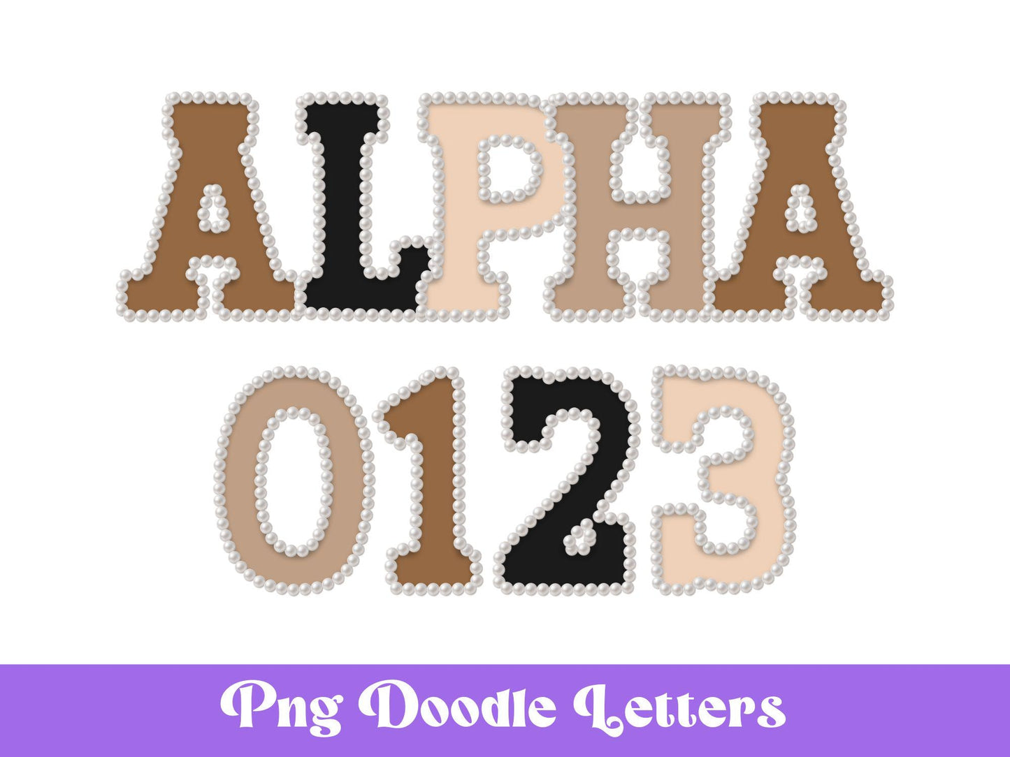 Pearl Alphabet Clipart: Hand-Drawn Doodle Letter Set (Digital File, PNG, Commercial Use Allowed)