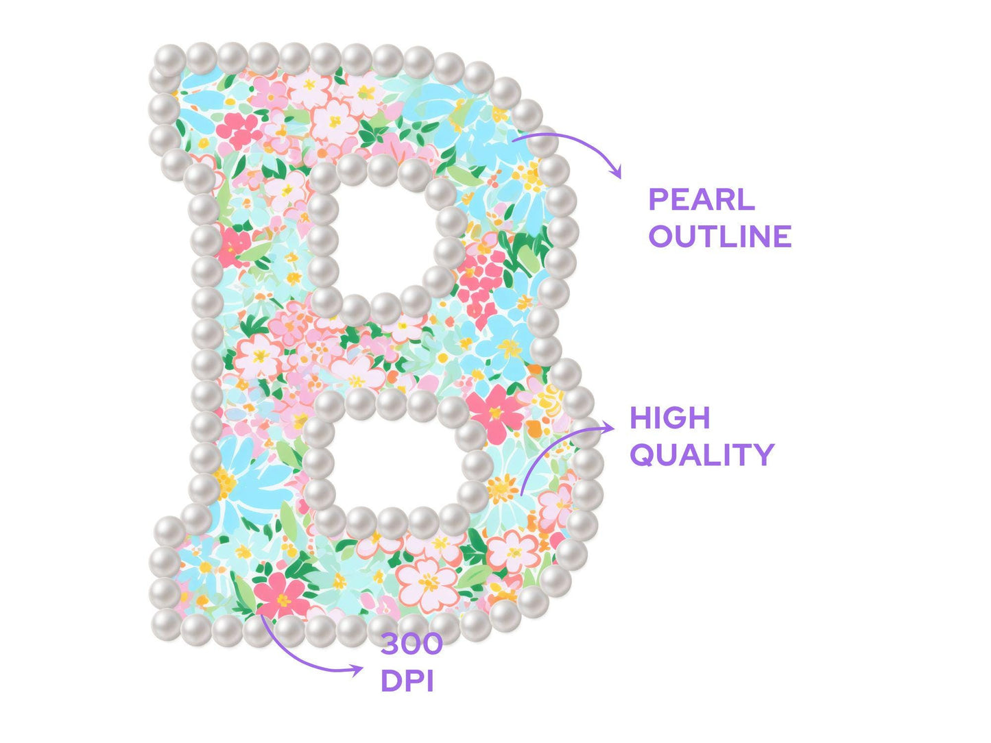 Watercolor Floral Alphabet Clipart: Pearl Alpha Set (Digital Download PNG Files)