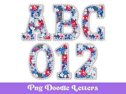 Pearl Floral Alphabet Clipart: Hand-Drawn Doodle Letter Set (PNG Digital File)