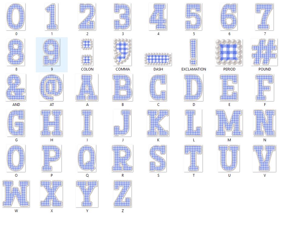 Pearl Alphabet Clipart: Hand-Drawn Gingham Letter Set (PNG Digital File)