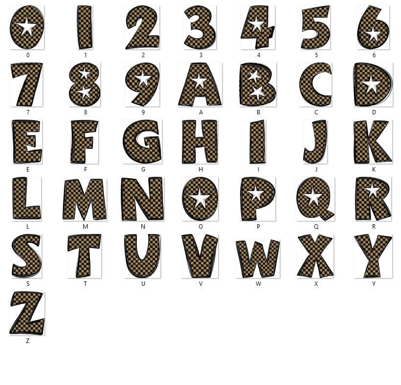 Checkered Star Alphabet Clipart: Doodle Font, Sublimation Letters (PNG Digital File)