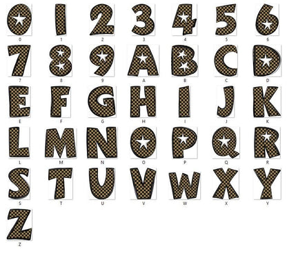 Checkered Star Alphabet Clipart: Doodle Font, Sublimation Letters (PNG Digital File)