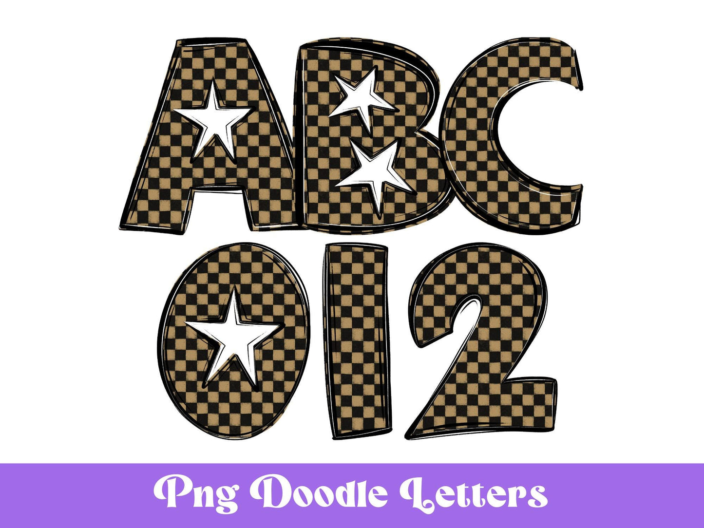 Checkered Star Alphabet Clipart: Doodle Font, Sublimation Letters (PNG Digital File)