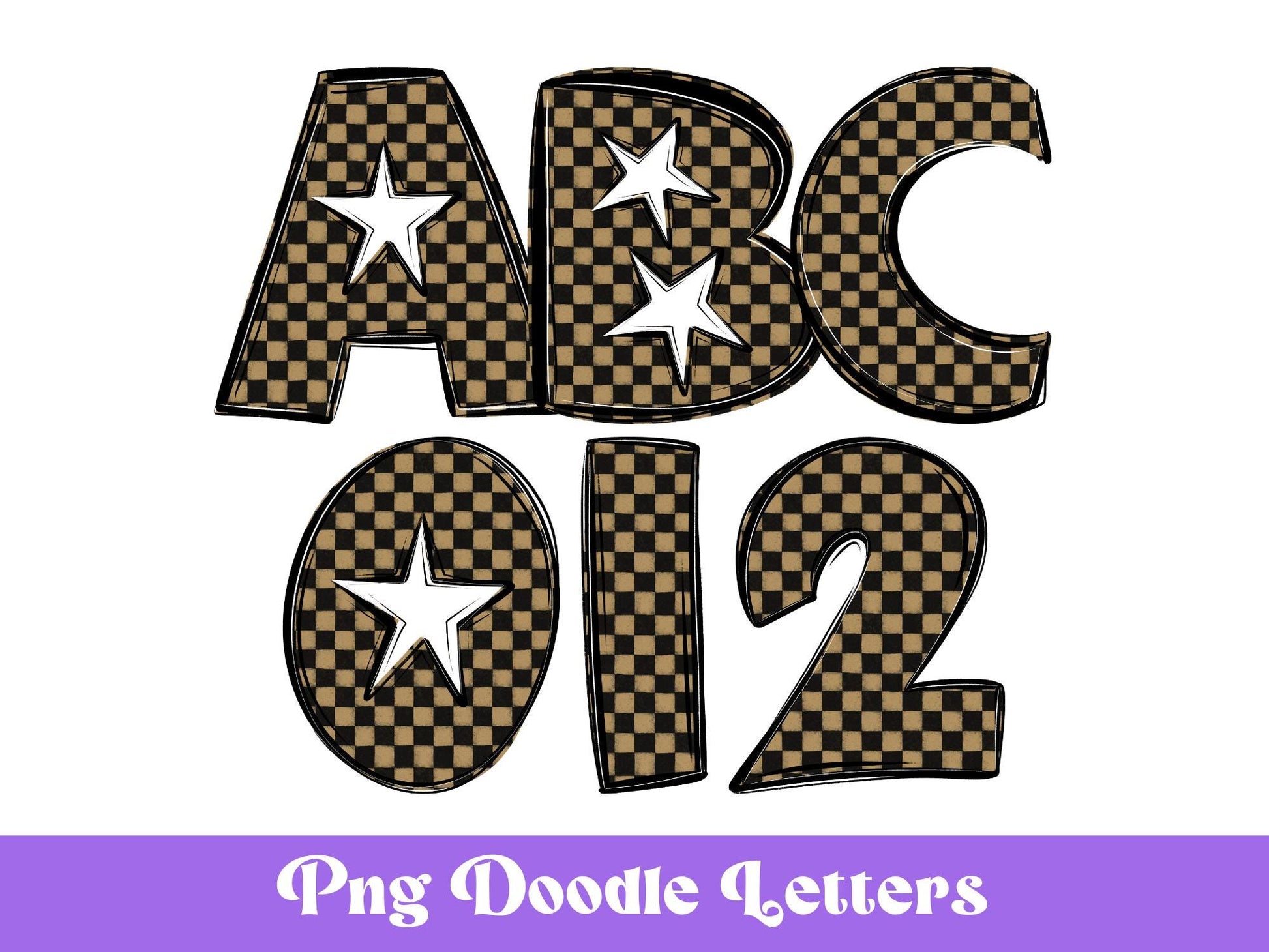 Checkered Star Alphabet Clipart: Doodle Font, Sublimation Letters (PNG Digital File)