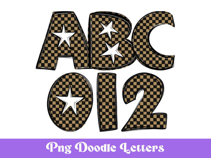 Checkered Star Alphabet Clipart: Doodle Font, Sublimation Letters (PNG Digital File)