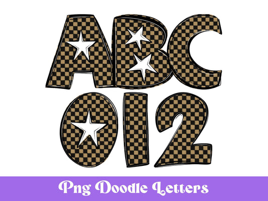 Checkered Star Alphabet Clipart: Doodle Font, Sublimation Letters (PNG Digital File)