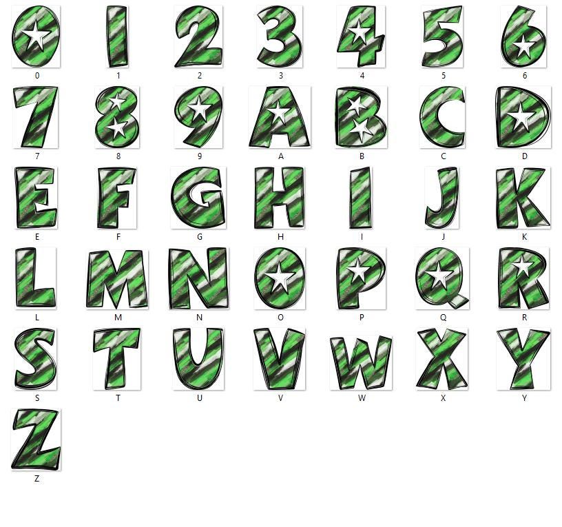 Doodle Alphabet Clipart: Star Alpha Set, Hand Drawn Letters (PNG Digital File)