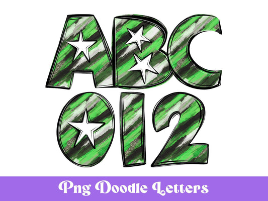 Doodle Alphabet Clipart: Star Alpha Set, Hand Drawn Letters (PNG Digital File)