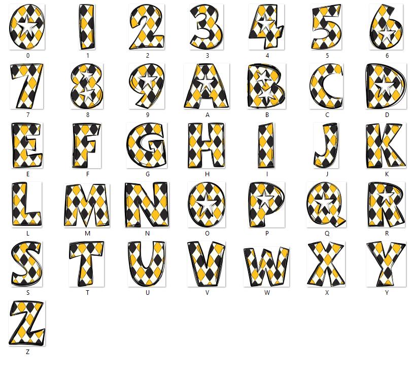 Doodle Alphabet Clipart: Star Alpha Set, Hand Drawn Letters (PNG Digital File)