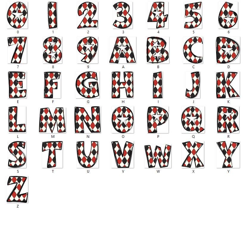 Doodle Alphabet Clipart: Star Alpha Set, Hand Drawn Letters (PNG Digital File)