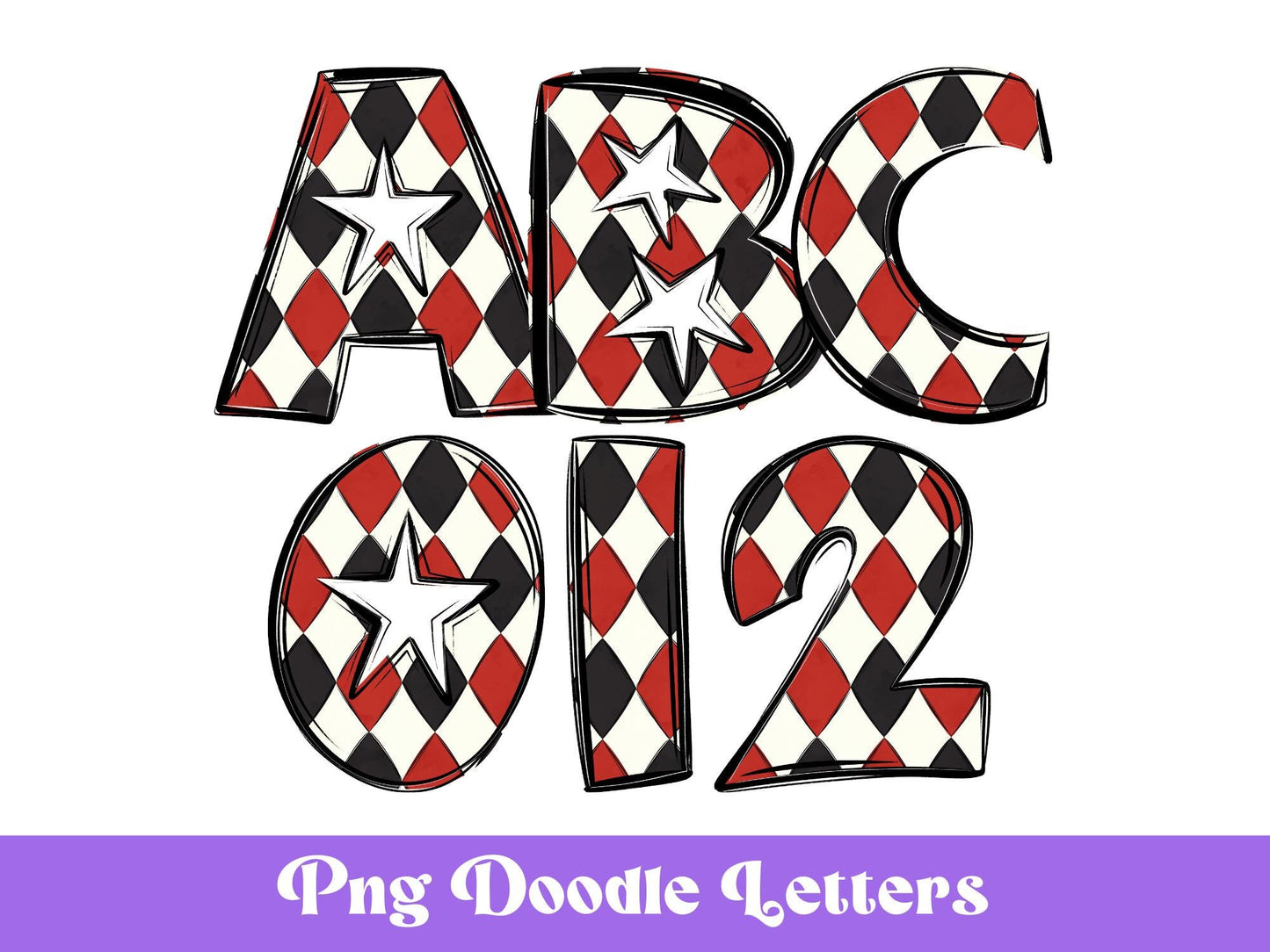 Doodle Alphabet Clipart: Star Alpha Set, Hand Drawn Letters (PNG Digital File)