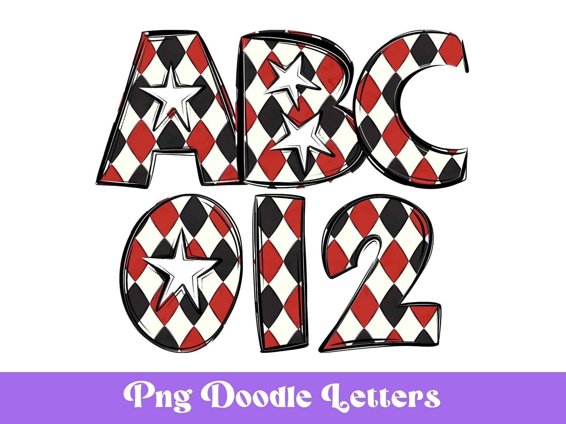 Doodle Alphabet Clipart: Star Alpha Set, Hand Drawn Letters (PNG Digital File)