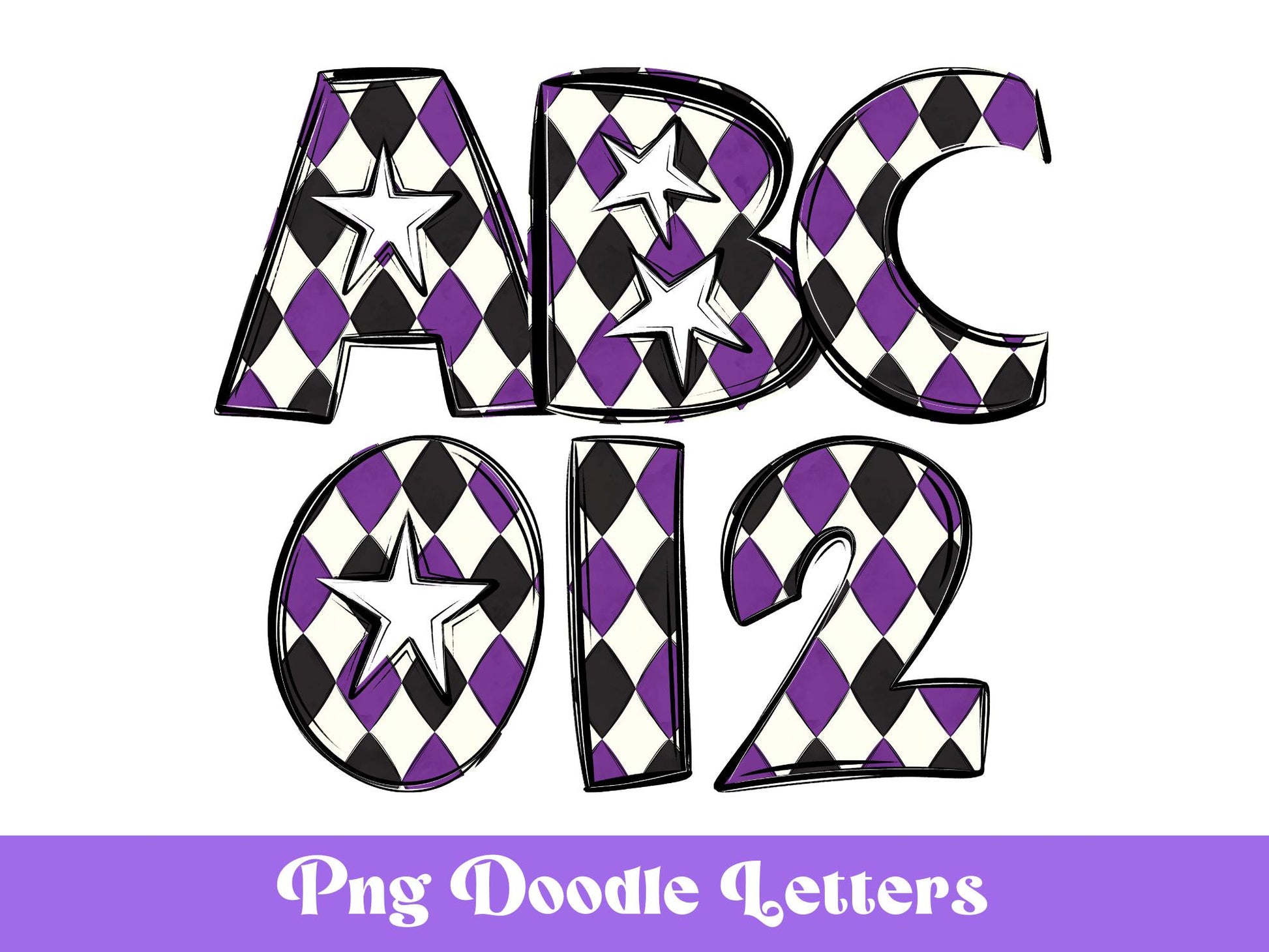 Doodle Alphabet Clipart: Star Alpha Set, Hand Drawn Letters (PNG Digital File)