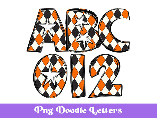 Doodle Alphabet Clipart: Star Alpha Set, Hand Drawn Letters (PNG Digital File)