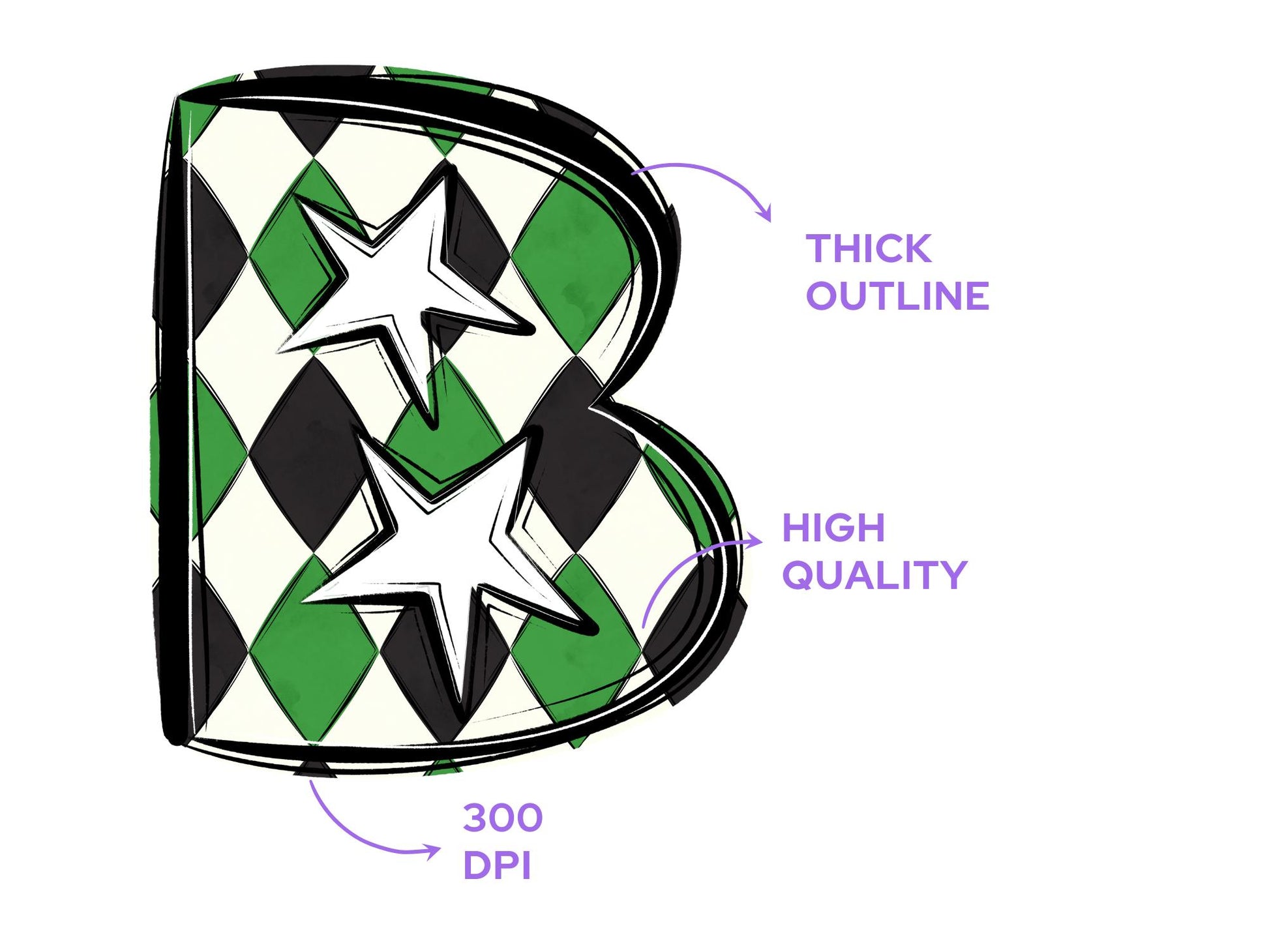 Doodle Alphabet Clipart: Star Alpha Set, Hand Drawn Letters (PNG Digital File)