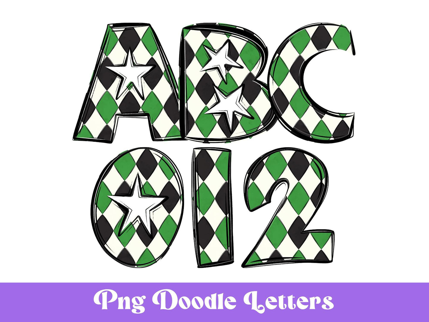 Doodle Alphabet Clipart: Star Alpha Set, Hand Drawn Letters (PNG Digital File)