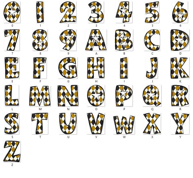 Doodle Alphabet Clipart: Star Alpha Set, Hand Drawn Letters (PNG Digital File)