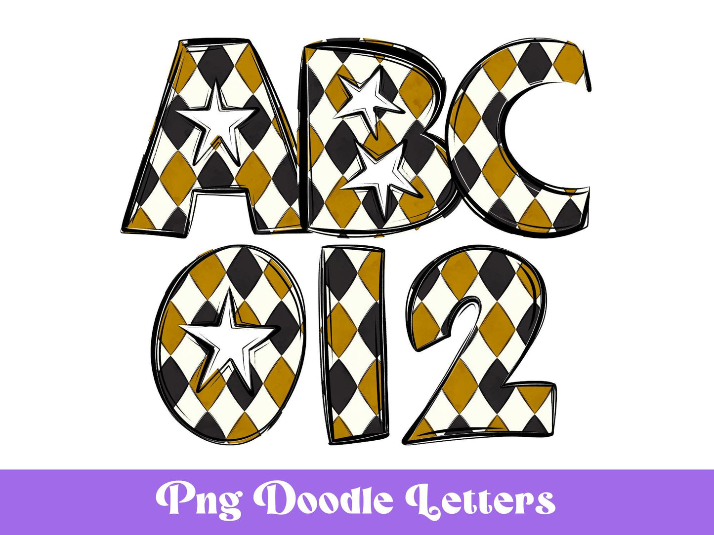 Doodle Alphabet Clipart: Star Alpha Set, Hand Drawn Letters (PNG Digital File)