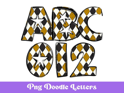 Doodle Alphabet Clipart: Star Alpha Set, Hand Drawn Letters (PNG Digital File)