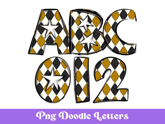 Doodle Alphabet Clipart: Star Alpha Set, Hand Drawn Letters (PNG Digital File)