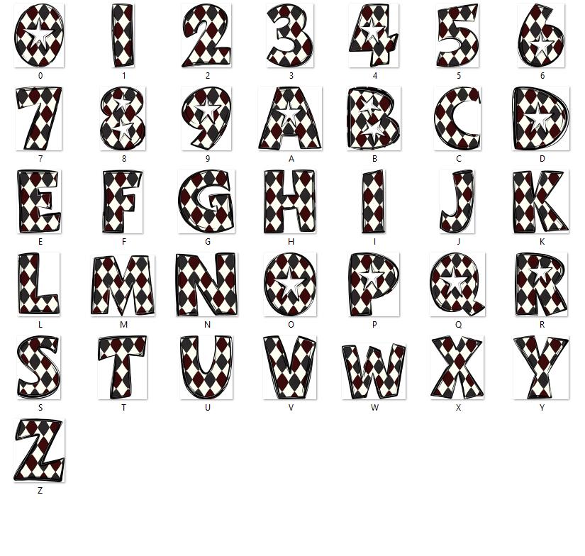 Doodle Alphabet Clipart: Star Alpha Set, Hand Drawn Letters (PNG Digital File)